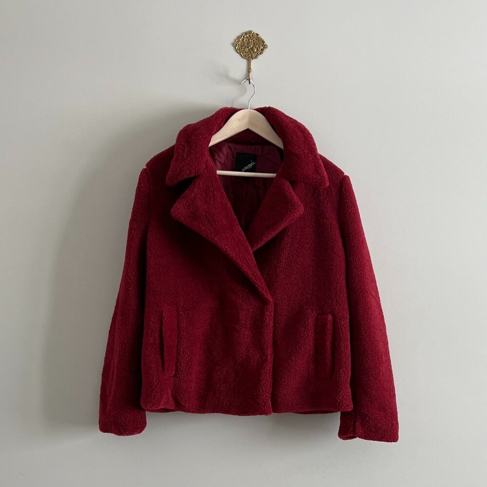 Collection B New York Burgundy Teddy Coat Faux Fur Jacket Women’s Large